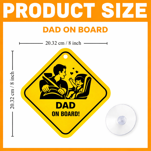 Smeeps Dad On Board Hanging Sign – 20.32 × 20.32 cm (8 × 8 Inch) Father Driving with Child Waterproof Car Hanging Board with Suction Cup | Family Safety Vehicle Warning Sign