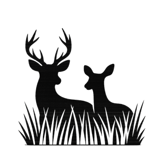 Smeeps Deer Couple in Grass Sticker – 10.16 x 10.93 cm Car & Bike Vinyl Decal | Wildlife Silhouette Design | Waterproof & Durable