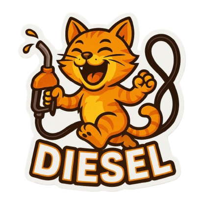 Smeeps Laughing Diesel Cat Sticker – 8.7 x 7.8 cm Fun Fuel-Themed Car Decal with Playful Orange Cat & Nozzle Design | Waterproof Vinyl for Cars Only