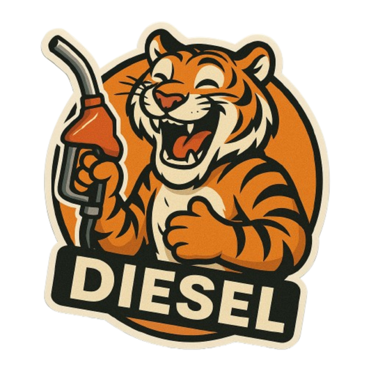 Smeeps Laughing Diesel Tiger Sticker – 8.4 x 7.8 cm Bold Fuel-Themed Car Decal with Roaring Cartoon Tiger & Nozzle Design | Waterproof Vinyl for Cars Only