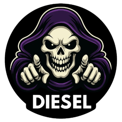 Smeeps Grim Reaper Diesel Sticker – 7.8 x 7.8 cm Bold Skull Hooded Figure Design | Round Waterproof Vinyl Decal for Cars Only