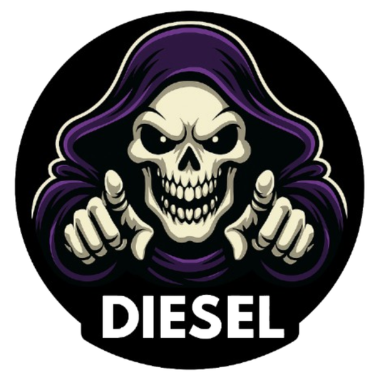Smeeps Grim Reaper Diesel Sticker – 7.8 x 7.8 cm Bold Skull Hooded Figure Design | Round Waterproof Vinyl Decal for Cars Only