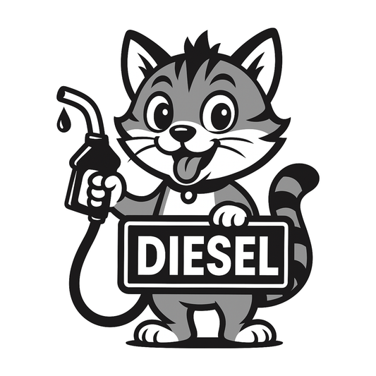 Smeeps Diesel Cat Sticker – 9 x 7.7 cm Cute Cartoon Fuel Nozzle Car & Bike Vinyl Decal | Waterproof | Clear Diesel Identification