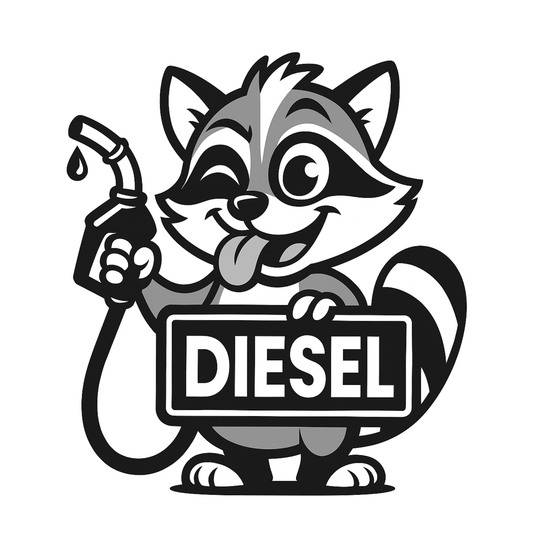 Smeeps Diesel Raccoon Sticker – 9 x 7.7 cm Car & Bike Fuel Indicator Vinyl Decal | Cute Cartoon Design | Waterproof & Durable