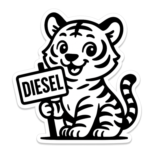 Smeeps Diesel Tiger Sticker – 10.16 x 9.4 cm Cute Cartoon Tiger Fuel Type Car & Bike Vinyl Decal | Waterproof | Clear Diesel Identification