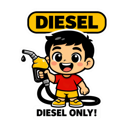 Smeeps Diesel Only Cartoon Fuel Sticker – 10.16 × 8.13 cm (4 × 3.2 Inch) Waterproof Vinyl Fuel Lid Sticker for Diesel Cars | UV Resistant | Wash Proof | Pack of 1