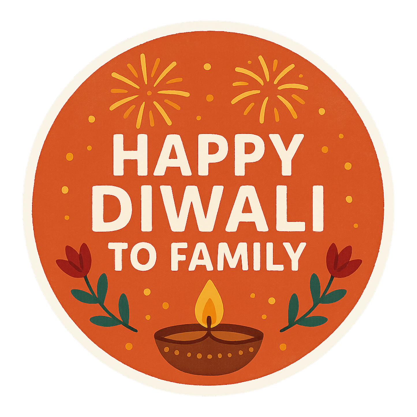 Smeeps Happy Diwali to Family Sticker – 7.62 x 7.62 cm Festive Round Diya Decal | Celebration Decor | Waterproof & UV-Resistant Vinyl