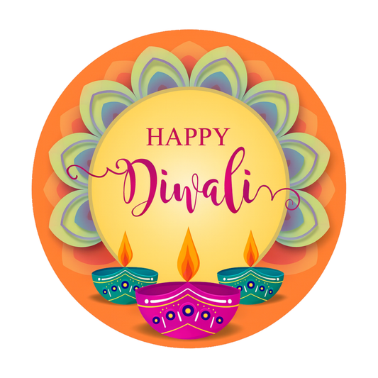 Smeeps Happy Diwali Sticker – 7.62 x 7.62 cm Colorful Rangoli & Diya Round Festive Decal | Waterproof & UV-Resistant Vinyl for Gifting & Decoration