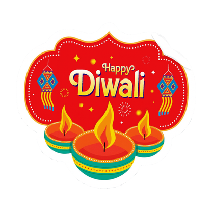 Smeeps Happy Diwali Sticker – 8.13 x 8.89 cm Decorative Lantern & Diya Festive Vinyl Decal | Waterproof & UV-Resistant Deepavali Sticker for Gifts & Decorations