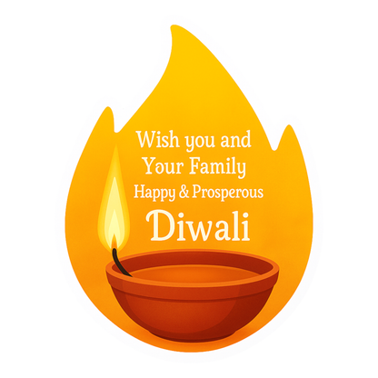 Smeeps Happy & Prosperous Diwali Sticker – 8.89 x 6.86 cm Flame Shape Diya Festive Vinyl Decal | Waterproof & UV-Resistant | Ideal for Gifts & Decorations