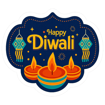 Smeeps Happy Diwali Sticker – 10.16 x 11.43 cm Festive Deepavali Décor Decal | Diya & Lantern Theme Design | Waterproof & UV-Resistant Vinyl