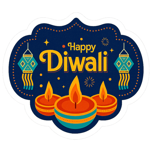 Smeeps Happy Diwali Sticker – 10.16 x 11.43 cm Festive Deepavali Décor Decal | Diya & Lantern Theme Design | Waterproof & UV-Resistant Vinyl