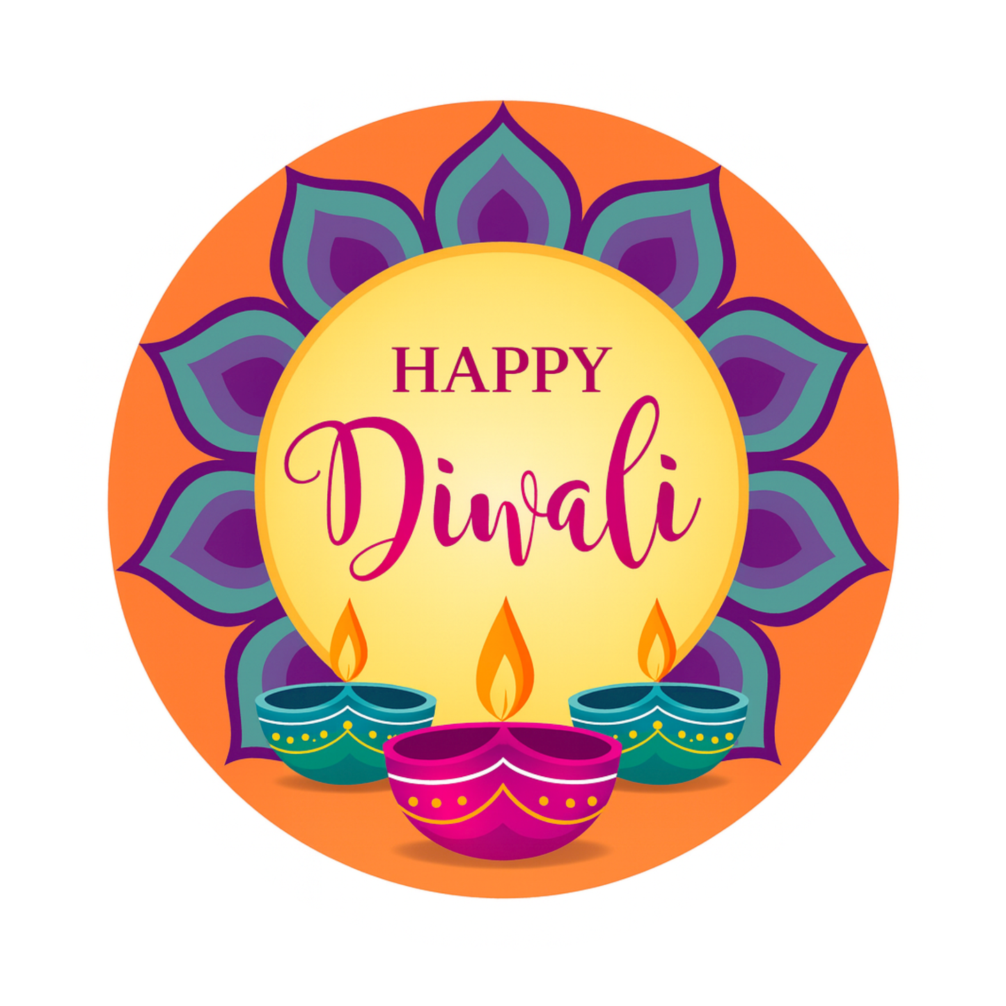 Smeeps Happy Diwali Sticker – 10.16 x 10.16 cm Round Rangoli & Diya Design | Festive Deepavali Décor Decal | Waterproof & UV-Resistant Vinyl