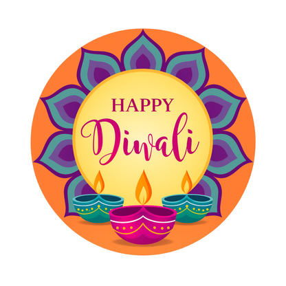 Smeeps Happy Diwali Sticker – 10.16 x 10.16 cm Round Rangoli & Diya Design | Festive Deepavali Décor Decal | Waterproof & UV-Resistant Vinyl