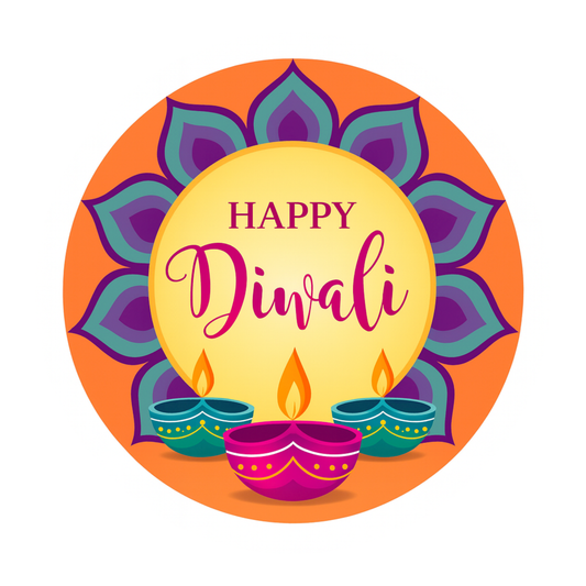 Smeeps Happy Diwali Sticker – 10.16 x 10.16 cm Round Rangoli & Diya Design | Festive Deepavali Décor Decal | Waterproof & UV-Resistant Vinyl