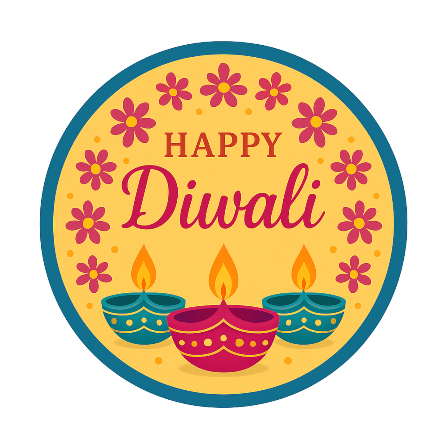Smeeps Happy Diwali Sticker – 10.16 x 10.16 cm Round Floral & Diya Design | Festive Deepavali Décor Decal | Waterproof & UV-Resistant Vinyl