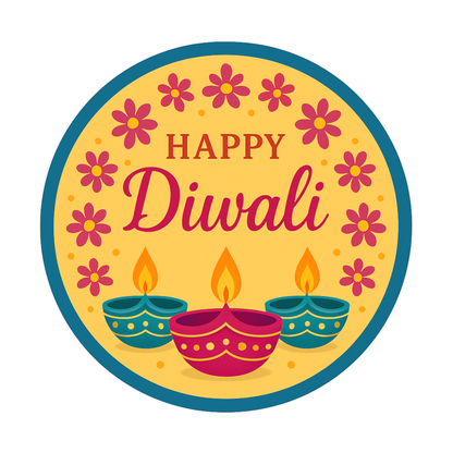 Smeeps Happy Diwali Sticker – 10.16 x 10.16 cm Round Floral & Diya Design | Festive Deepavali Décor Decal | Waterproof & UV-Resistant Vinyl