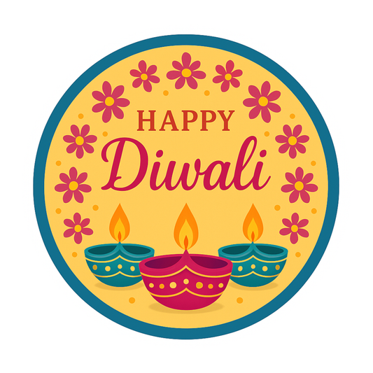 Smeeps Happy Diwali Sticker – 10.16 x 10.16 cm Round Floral & Diya Design | Festive Deepavali Décor Decal | Waterproof & UV-Resistant Vinyl