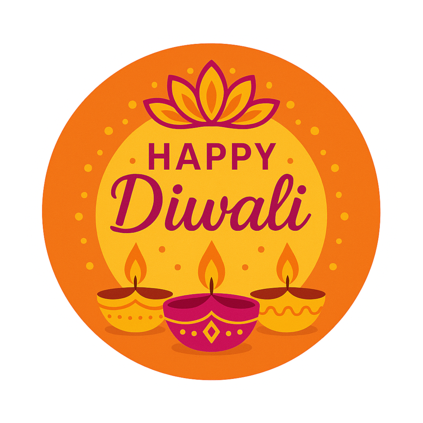 Smeeps Happy Diwali Sticker – 10.16 x 10.16 cm Round Lotus & Diya Design | Festive Deepavali Décor Decal | Waterproof & UV-Resistant Vinyl