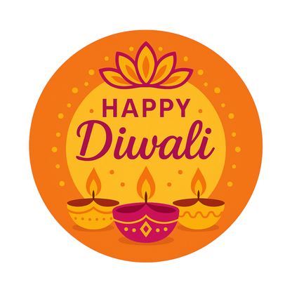 Smeeps Happy Diwali Sticker – 10.16 x 10.16 cm Round Lotus & Diya Design | Festive Deepavali Décor Decal | Waterproof & UV-Resistant Vinyl