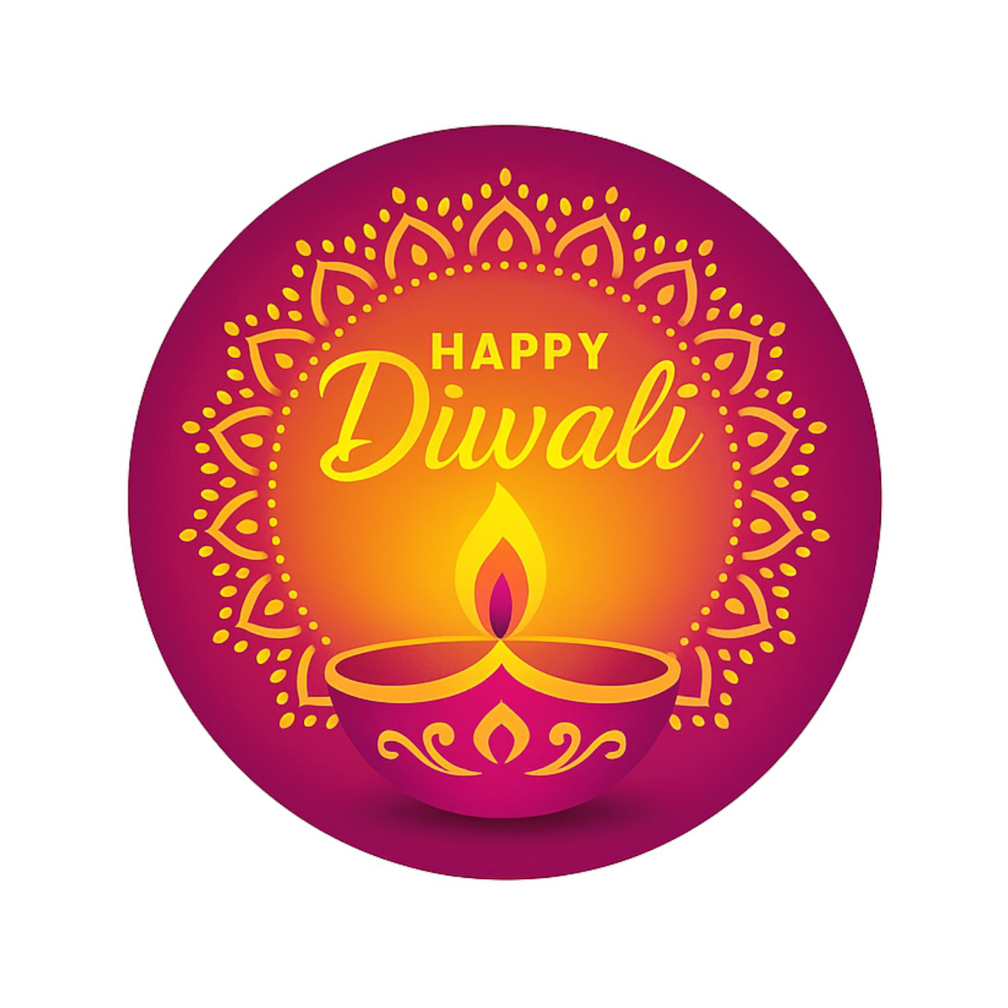 Smeeps Happy Diwali Sticker – 7.62 x 7.62 cm Mandala & Single Diya Design | Festive Deepavali Décor Decal | Waterproof & UV-Resistant Vinyl