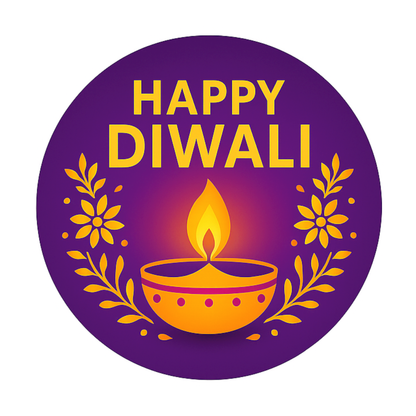 Smeeps Happy Diwali Sticker – 7.62 cm Round Festive Diya Design | Gift Box & Packaging Label | Waterproof & Durable Vinyl Decal