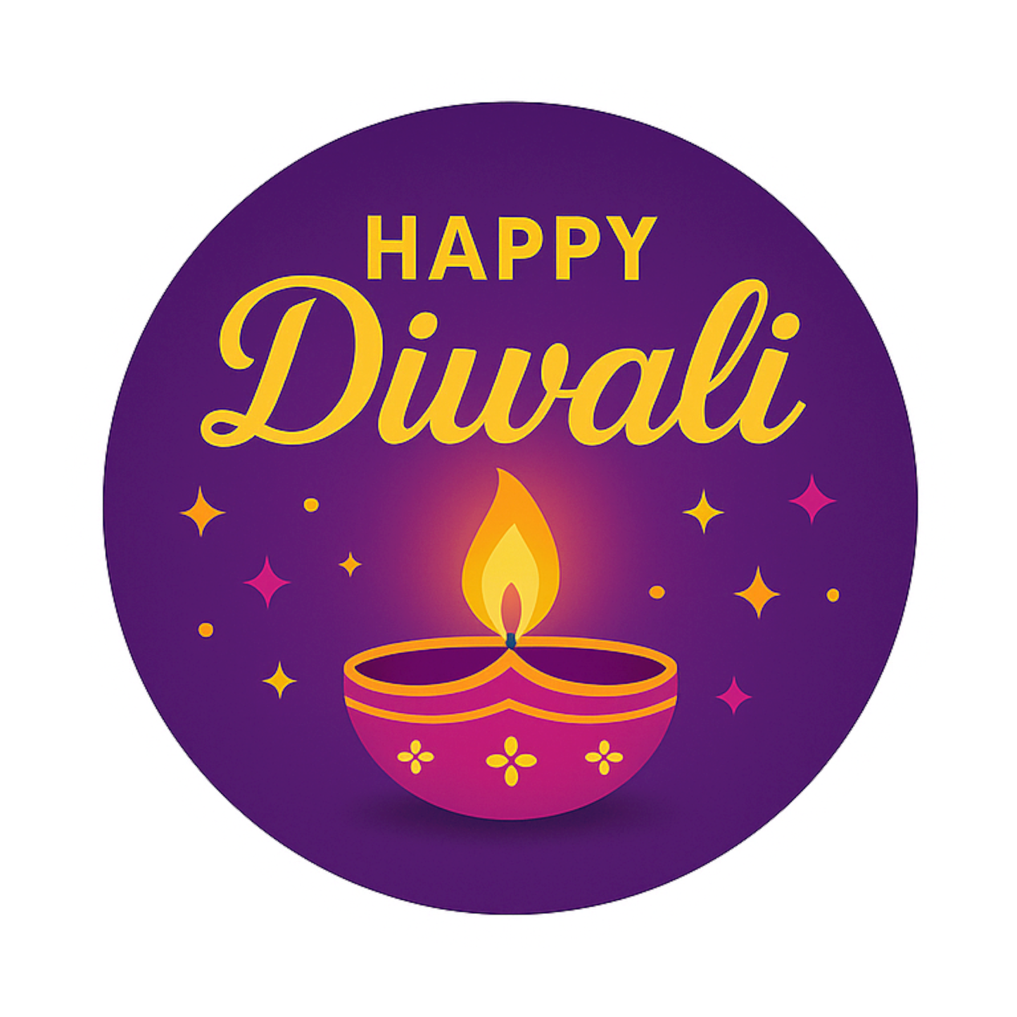 Smeeps Happy Diwali Sticker – 7.62 cm Round Festival Diya Design | Gift Packaging Label | Waterproof & Durable Vinyl