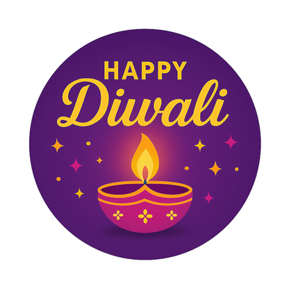 Smeeps Happy Diwali Sticker – 7.62 cm Round Festival Diya Design | Gift Packaging Label | Waterproof & Durable Vinyl