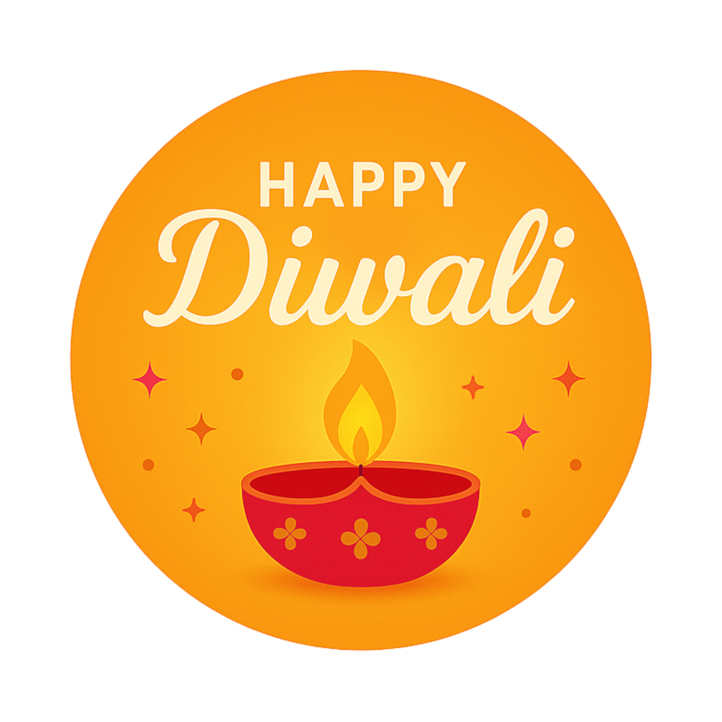 Smeeps Happy Diwali Sticker – 7.62 cm Round Festival Diya Design | Vibrant Orange Theme | Waterproof & Durable Vinyl Decorative Decal