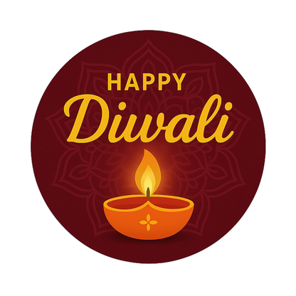 Smeeps Happy Diwali Sticker – 7.62 cm Round Maroon Diya Design | Bright Festive Vinyl Decal | Waterproof & Durable for Gift Boxes, Hampers & Decorations