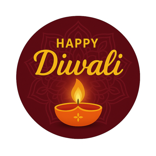 Smeeps Happy Diwali Sticker – 7.62 cm Round Maroon Diya Design | Bright Festive Vinyl Decal | Waterproof & Durable for Gift Boxes, Hampers & Decorations