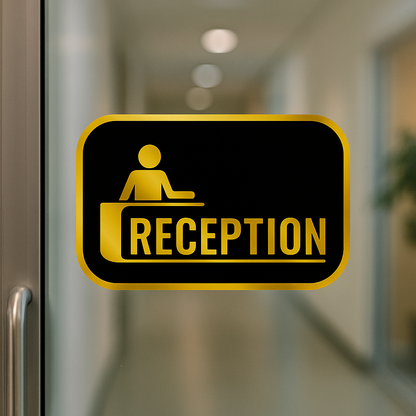 Smeeps Reception Board Sticker – 10.16 x 14.74 cm Office Vinyl Label | Premium Golden Sign | Waterproof & Durable