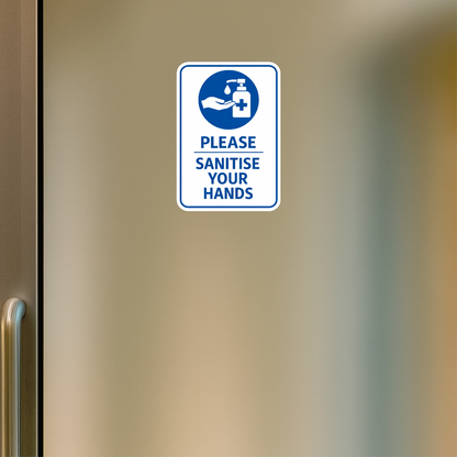 Smeeps Please Sanitise Your Hands Sticker – 17.78 × 12.20 cm (7 × 4.8 Inch) Waterproof Hygiene Safety Sign for Office, Hospital, School & Shop Entrance | UV Resistant | Wash Proof | Pack of 1