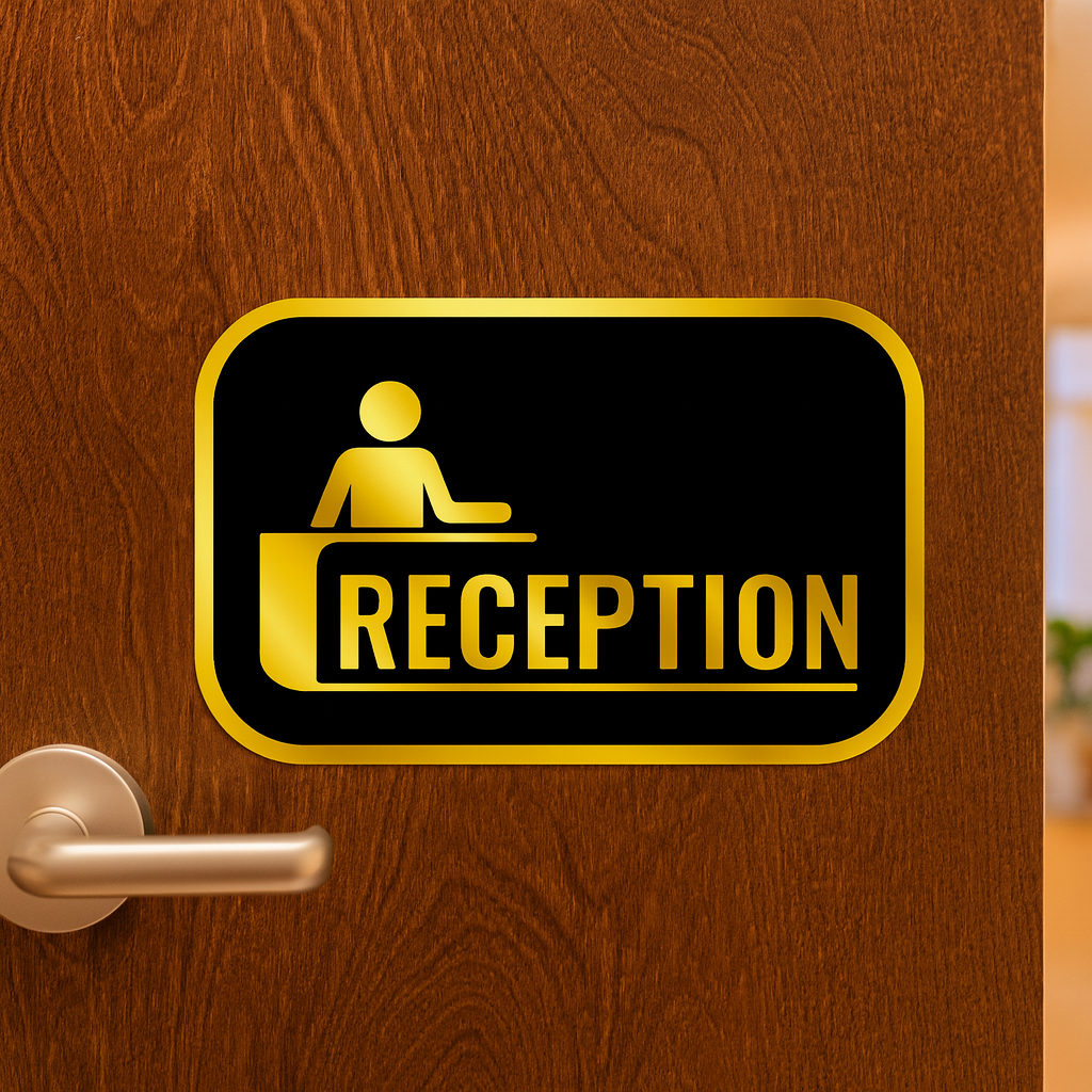 Smeeps Reception Board Sticker – 10.16 x 14.74 cm Office Vinyl Label | Premium Golden Sign | Waterproof & Durable