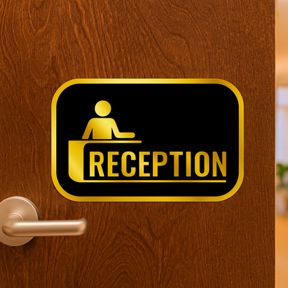 Smeeps Reception Board Sticker – 10.16 x 14.74 cm Office Vinyl Label | Premium Golden Sign | Waterproof & Durable