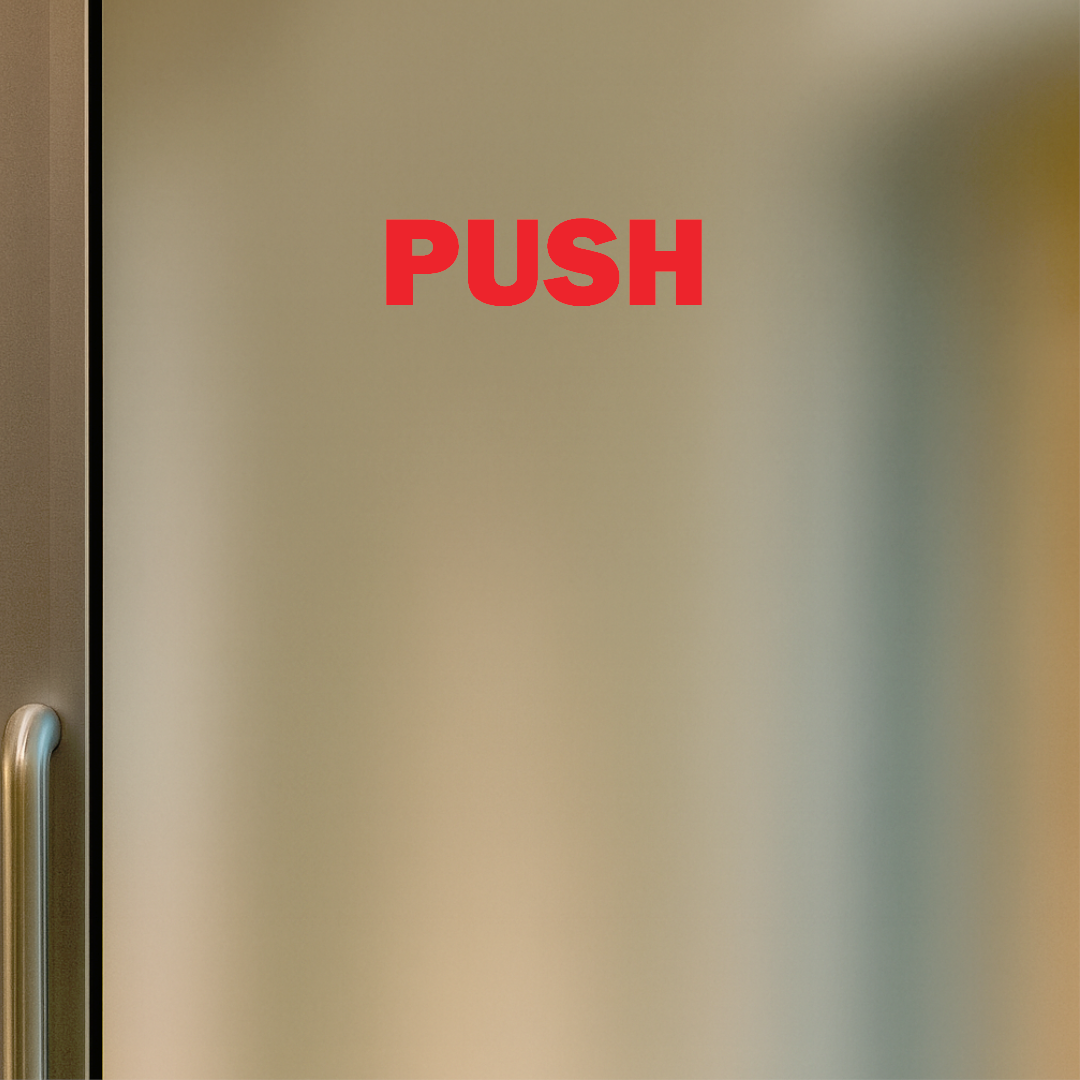 Smeeps PUSH Door Sticker – 7.3 x 2 cm Red Text Vinyl Label | Waterproof, Wash-Proof & Durable Door Instruction Signage
