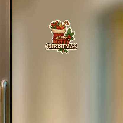 Smeeps Merry Christmas Sticker – Holiday Gift Box Decoration | 10.16 x 8.89 cm Premium Vinyl Decal | Waterproof & Durable Festive Design
