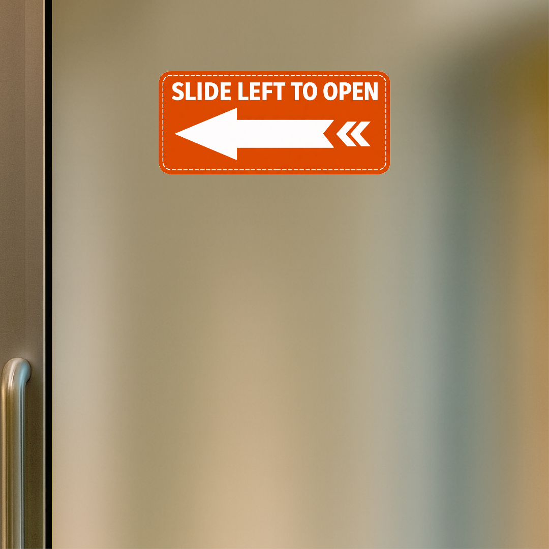 Smeeps Slide Left to Open Sticker – 15.24 × 6.6 cm (6 × 2.6 Inch) Door Direction Vinyl Sign | Waterproof UV Resistant Wash Proof Durable