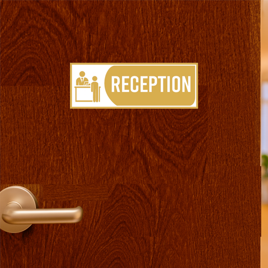 Smeeps Reception Sticker – 13.97 x 5.08 cm Office Door Vinyl Sign | Professional Gold Icon Design | Waterproof & Durable Label