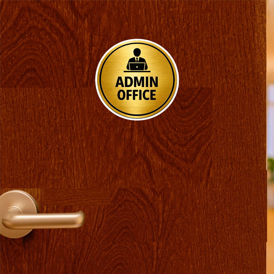 Smeeps Admin Office Door Sign Sticker – 15.50 × 15.24 cm (6.1 × 6 Inch) Waterproof Office Name Plate Vinyl Sticker for Cabin, Workplace & Reception | Premium Gold Finish | Pack of 1