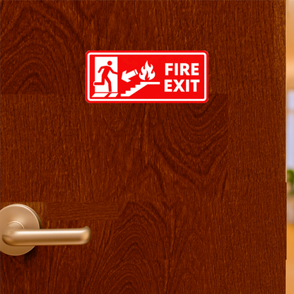 Smeeps Fire Exit Safety Sign Sticker – 20.32 × 8.64 cm (8 × 3.4 Inch) Emergency Exit Direction Vinyl Label | Waterproof UV Resistant Wash Proof Durable