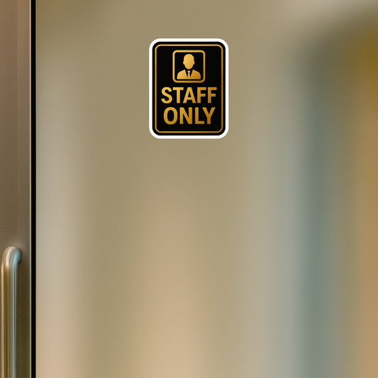 Smeeps Staff Only Sticker – 11.94 x 15.24 cm Gold & Black Sign | Waterproof, Durable Vinyl for Offices, Shops & Restricted Areas