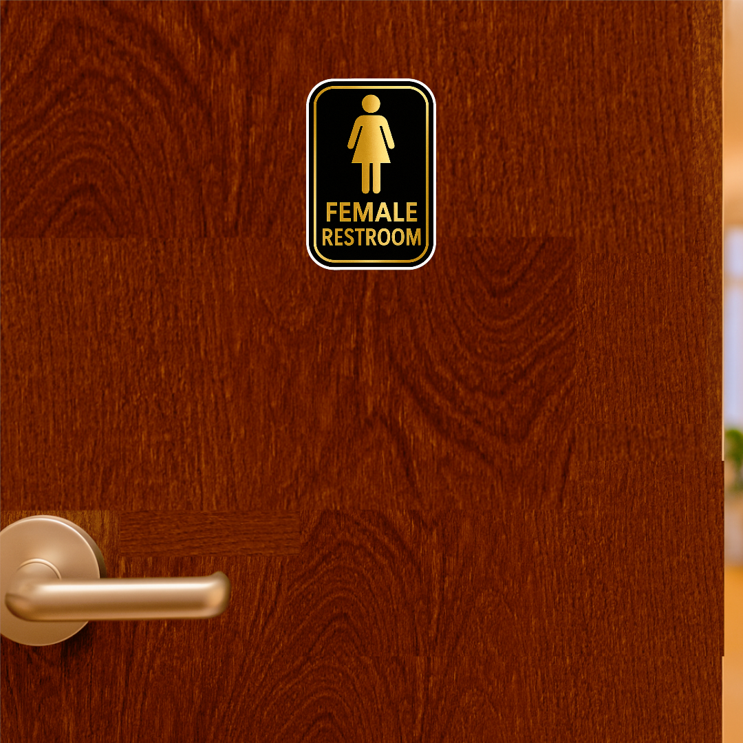 Smeeps Female Restroom Sticker – 10.16 x 15.24 cm Premium Gold & Black Door Sign | Waterproof, Durable & Easy Application