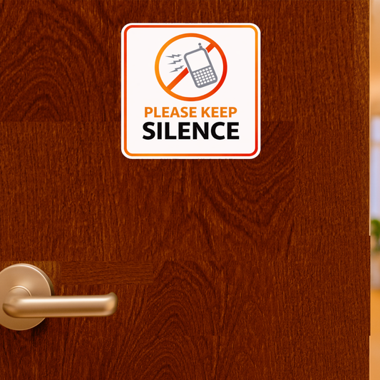 Smeeps Please Keep Silence Sticker – 14.2 × 13.97 cm (5.6 × 5.5 Inch) Premium Vinyl Decal | No Mobile Phone Noise Library Sign | Waterproof UV Resistant Wash Proof | Pack of 1