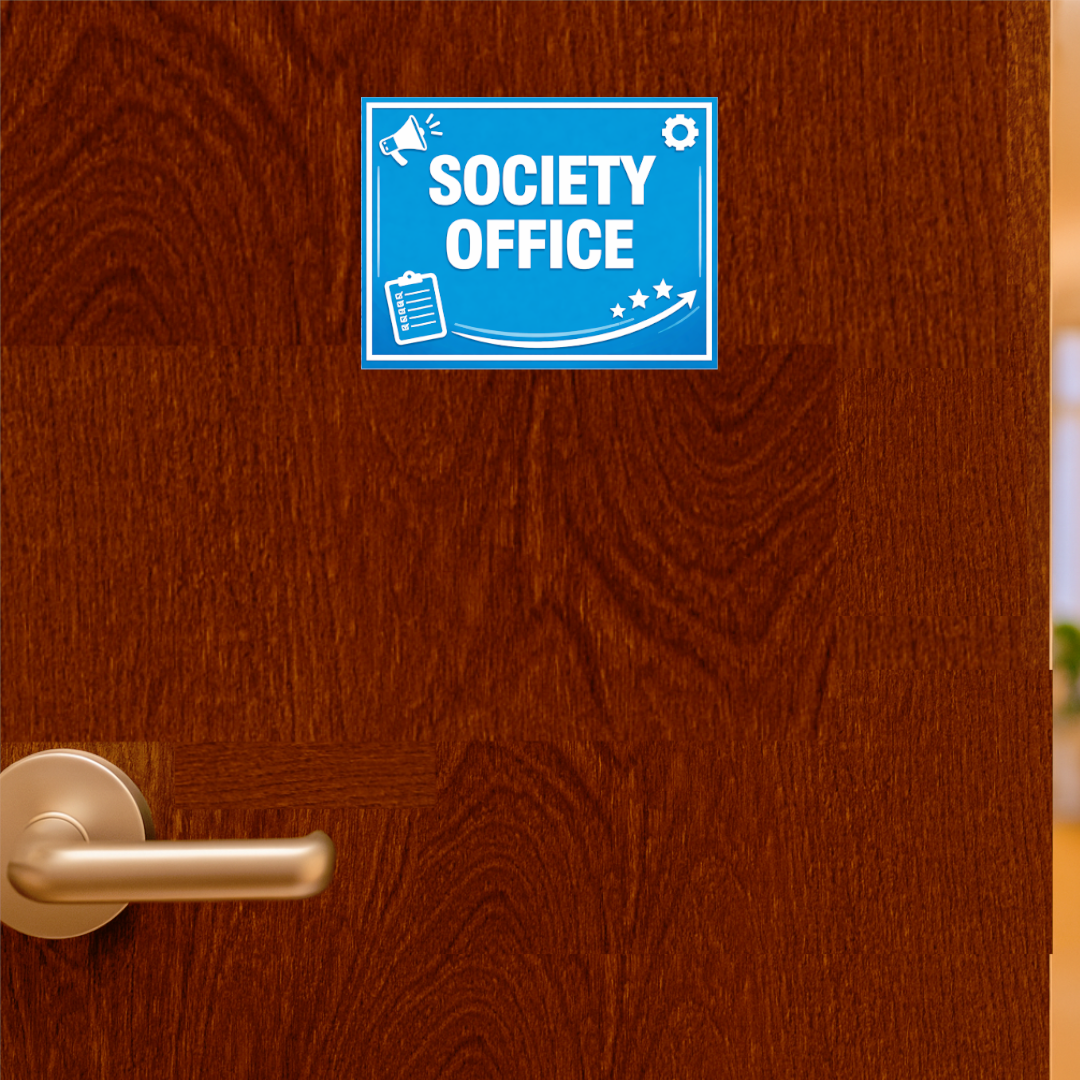 Smeeps Society Office Sticker – 12.7 × 9.66 cm (5 × 3.8 Inch) Office Name Plate Vinyl Sign | Waterproof UV Resistant Wash Proof Durable