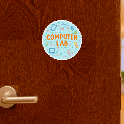 Smeeps Computer Lab Sticker – 11.43 cm Round Tech Theme Label | Colorful Coding & Digital Elements | Waterproof & UV-Resistant Vinyl