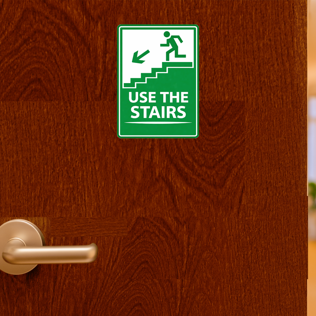 Smeeps Use The Stairs Sticker – 13.97 × 10.16 cm (5.5 × 4 Inch) Staircase Direction Safety Vinyl Sign | Waterproof UV Resistant Wash Proof Durable