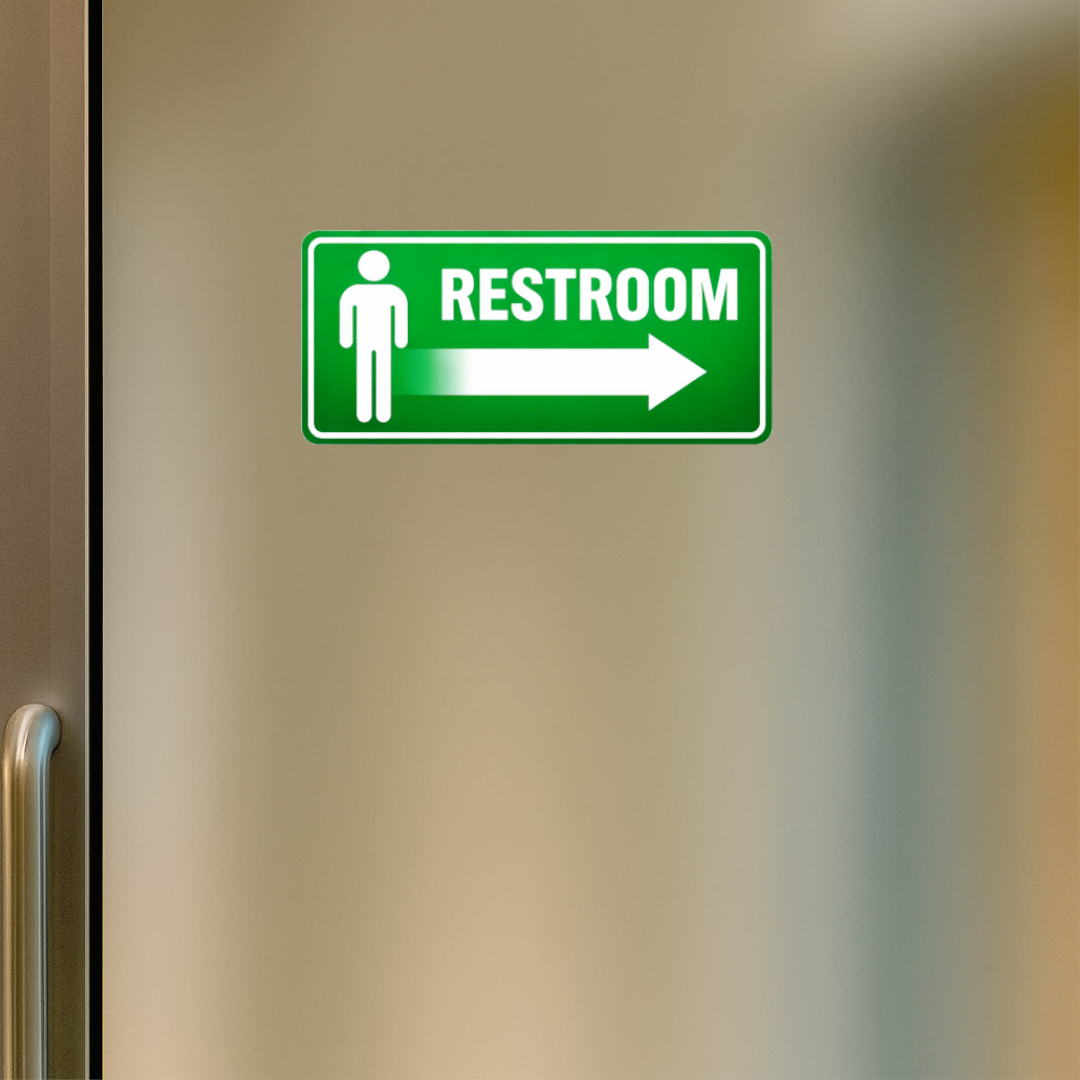 Smeeps Restroom Direction Sticker – 21.85 × 10.16 cm (8.6 × 4 Inch) Toilet Wayfinding Vinyl Sign | Waterproof UV Resistant Wash Proof Durable