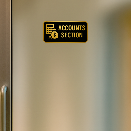Smeeps Accounts Section Door Sticker – 30.74 x 15.24 cm Office Label Sign | Gold & Black Premium Vinyl | Waterproof & Durable