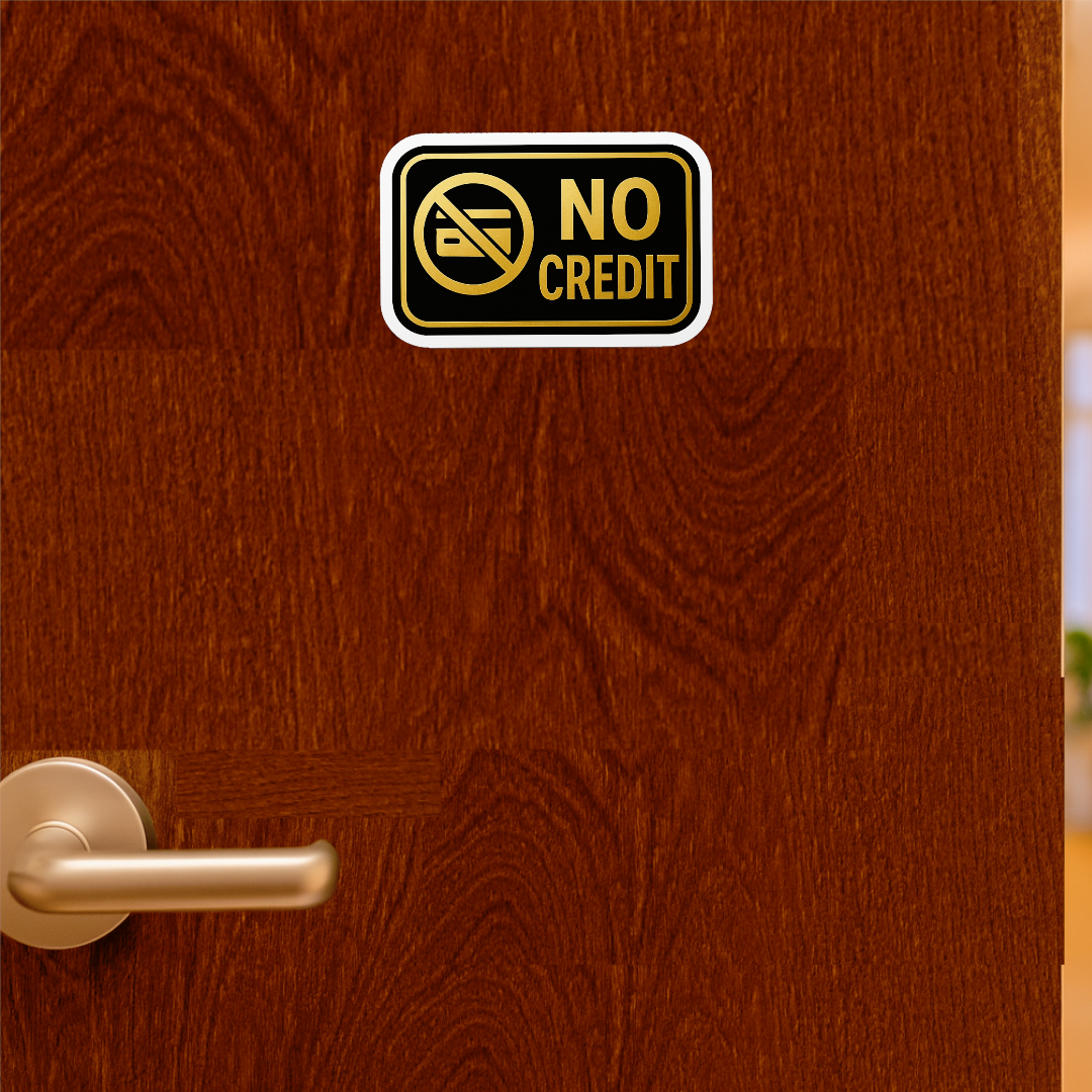 Smeeps No Credit Sticker – 23.37 x 15.24 cm Gold & Black Shop Notice Sign | Waterproof, Durable & Easy Peel Vinyl